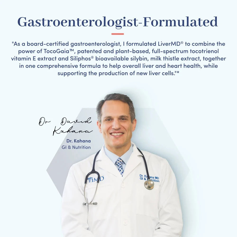Dr. David Kahana, GI & Nutrition specialist, shares quote on formulating LiverMD to support liver and heart health